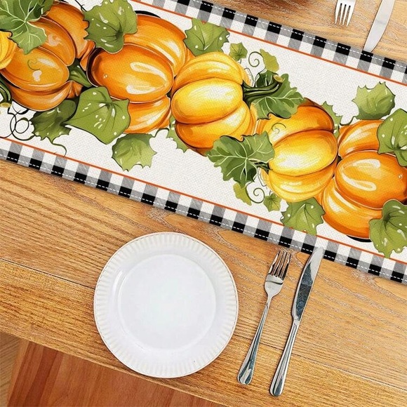 NWT Buffalo Check Border- WELCOME- Stacked Pumpkin 🍁 Fall Table Runner 72x13 - Picture 5 of 6